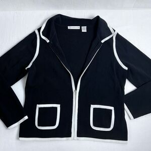 Marisa Christina Womens L Black White Cardigan Sweater Full Zip